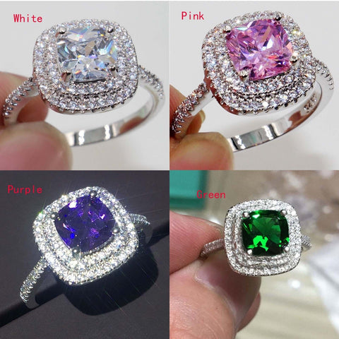 4 Colors Cut 8mm AAAAA Zircon Cz 925 Anillos Silver Women Wedding Ring Engagement Band /Pink/Purple Color Exquisite Bijoux 6-10 - ren mart