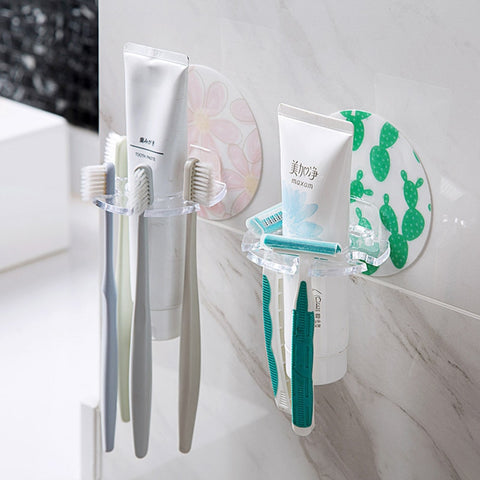 Multifunction Strong Suction Wall Shaped Toothbrush Rack Bathroom Toothbrush Holder Punch-free Bathroom Shelf Toothpaste Holder - ren mart