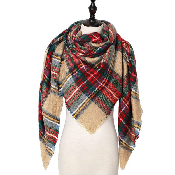 Winter Cashmere Scarf Women Scarf Plaid Blanket 2019 New Designer Female Triangle Pashmina Shawls and Scarves 140*140*210cm - ren mart
