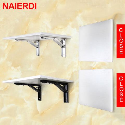 NAIERDI 2PCS Triangle Folding Angle Bracket Heavy Support Adjustable Wall Mounted Bench Table Shelf Bracket Furniture Hardware - ren mart