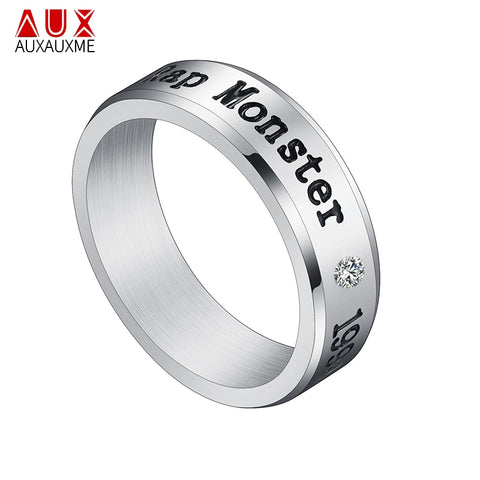 Auxauxme Titanium Steel Rap Monster Zircon Rings Gold Wedding Promise Ring For Women Men Engagement Jewelry Gift - ren mart