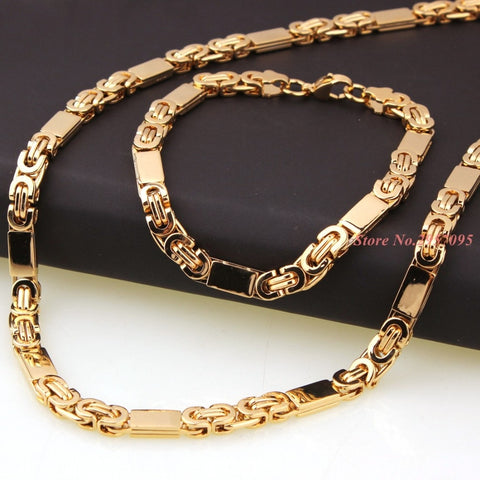 6mm Men Bracelet Byzantine Link Chain Gold Tone Stainless Steel Bracelet & bangle women punk rock jewelry cool gift - ren mart