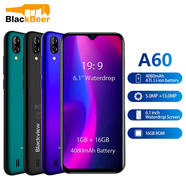 Original Blackview A60 3G Smartphone 19:9 6.1 inch Android Cellphone 4080mAh Battery 1GB 16GB ROM Mobile Phone 13MP+5MP Dual SIM - ren mart