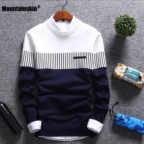 Mountainskin New Men's Autumn Winter Pullover Wool Slim Fit Knitted Sweater Striped Mens Brand Clothing Casual Pull Homme SA752 - ren mart
