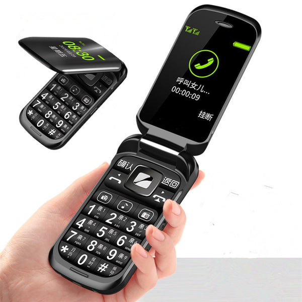 Flip Senior Feature Mobile Phone Z9 Dual Display Dual Sim Big Key Large Font Strong Vibration Cellphone Gift Desk Charger - ren mart