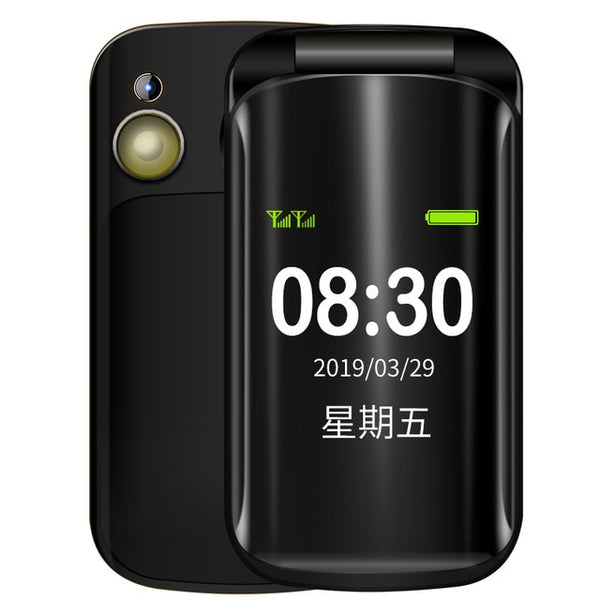 Flip Senior Feature Mobile Phone Z9 Dual Display Dual Sim Big Key Large Font Strong Vibration Cellphone Gift Desk Charger - ren mart