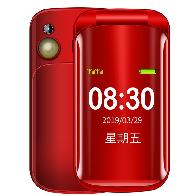 Flip Senior Feature Mobile Phone Z9 Dual Display Dual Sim Big Key Large Font Strong Vibration Cellphone Gift Desk Charger - ren mart