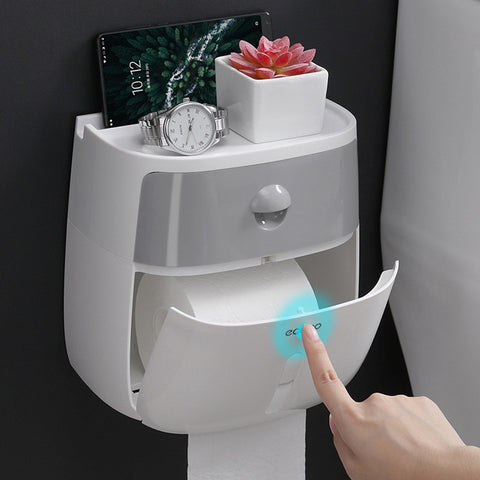 Waterproof Wall Mount Toilet Paper Holder Shelf Toilet Paper Tray Roll Paper Tube Storage Box Creative Tray Tissue Box Home - ren mart