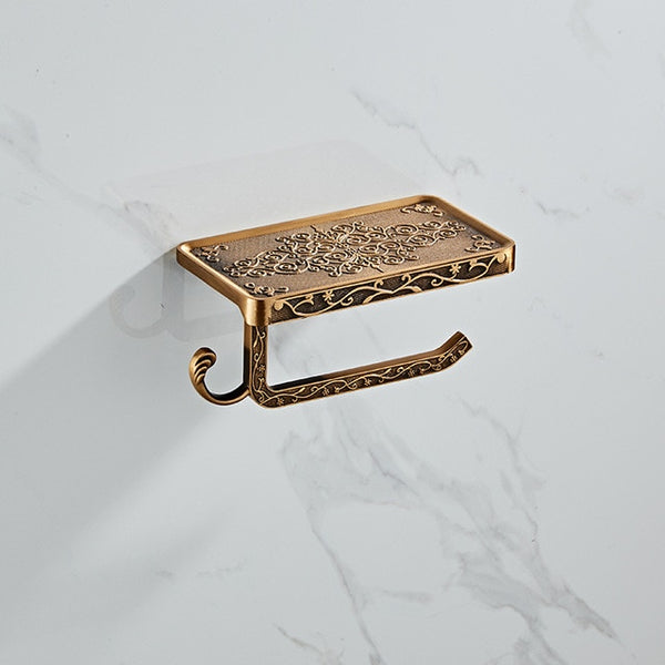 Bathroom Hardware Set  White Paper Mobile Phone Holder Space Aluminum Antique Roll Holder with Shelf Toilet Paper Box Wall Mount - ren mart