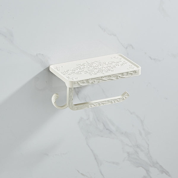 Bathroom Hardware Set  White Paper Mobile Phone Holder Space Aluminum Antique Roll Holder with Shelf Toilet Paper Box Wall Mount - ren mart