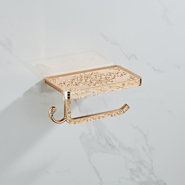 Bathroom Hardware Set  White Paper Mobile Phone Holder Space Aluminum Antique Roll Holder with Shelf Toilet Paper Box Wall Mount - ren mart