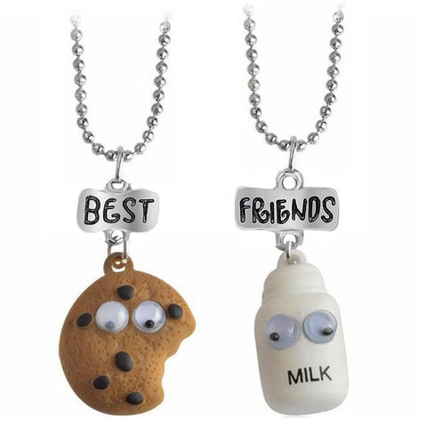 2 pieces / set of mini Oreo biscuits and coffee pendant necklace Best friend Cookies milk BFF gift food friendship jewelry - ren mart