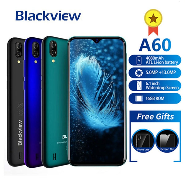 Blackview A60 Smartphone 4080mAh Android 8.1 13MP Dual Camera Cellphone MT6580A Quad core 6.1"Waterdrop Screen Mobile Phone A 60 - ren mart