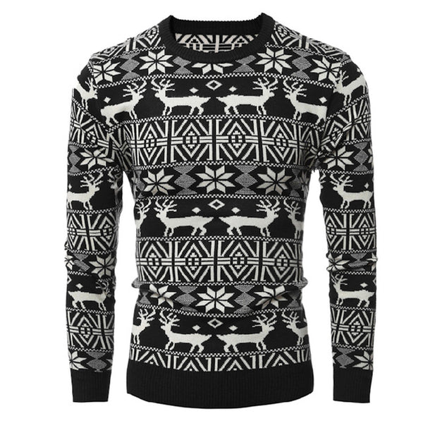 PUIMENTIUA 2019 New Christmas Style Men Autumn Winter Pullover Sweater Deer Printed Long Sleeve Thicken Warm O-Neck Sweaters Men - ren mart