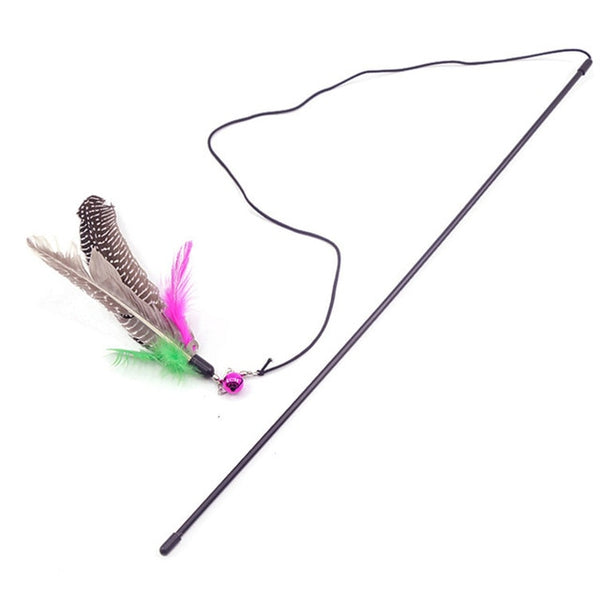 Cat Interactive Toy Stick Feather Wand With Small Bell Mouse Cage Toys Plastic Artificial Colorful Cat Teaser Toy Pet Supplies - ren mart