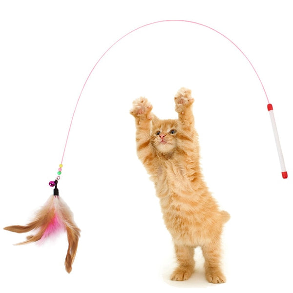 Cat Interactive Toy Stick Feather Wand With Small Bell Mouse Cage Toys Plastic Artificial Colorful Cat Teaser Toy Pet Supplies - ren mart