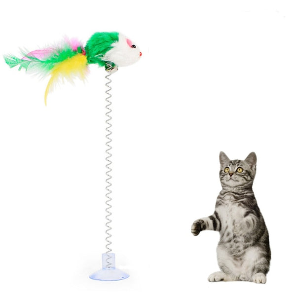 Cat Interactive Toy Stick Feather Wand With Small Bell Mouse Cage Toys Plastic Artificial Colorful Cat Teaser Toy Pet Supplies - ren mart