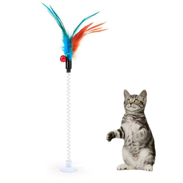 Cat Interactive Toy Stick Feather Wand With Small Bell Mouse Cage Toys Plastic Artificial Colorful Cat Teaser Toy Pet Supplies - ren mart