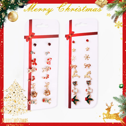 2019 New Christmas earrings set Christmas gift Christmas 8 pairs of Christmas deer Christmas tree earrings set combination - ren mart