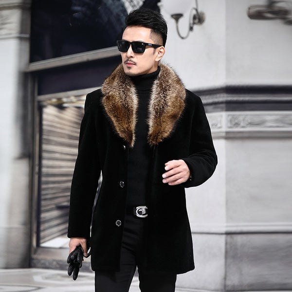 Overcoat Male Wool Blend Autumn Winter Coat Men With Artifical Fur Collar Coat Men Winter Trench Plus Size M-5XL - ren mart