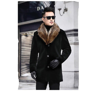 Overcoat Male Wool Blend Autumn Winter Coat Men With Artifical Fur Collar Coat Men Winter Trench Plus Size M-5XL - ren mart