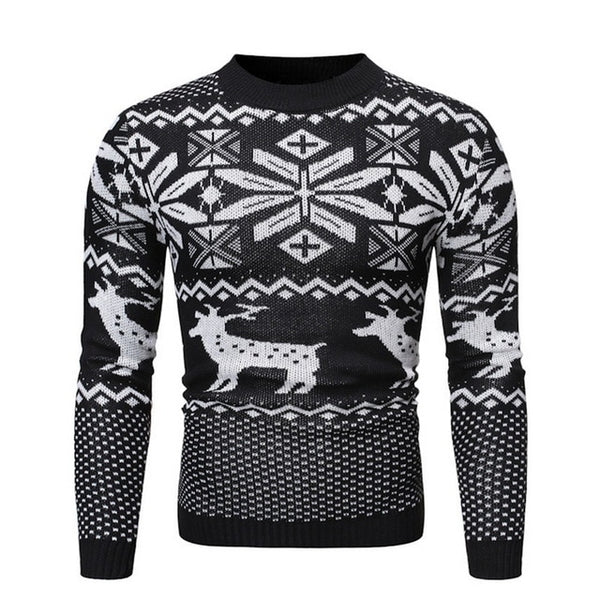 PUIMENTIUA 2019 New Christmas Style Men Autumn Winter Pullover Sweater Deer Printed Long Sleeve Thicken Warm O-Neck Sweaters Men - ren mart