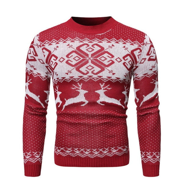 PUIMENTIUA 2019 New Christmas Style Men Autumn Winter Pullover Sweater Deer Printed Long Sleeve Thicken Warm O-Neck Sweaters Men - ren mart