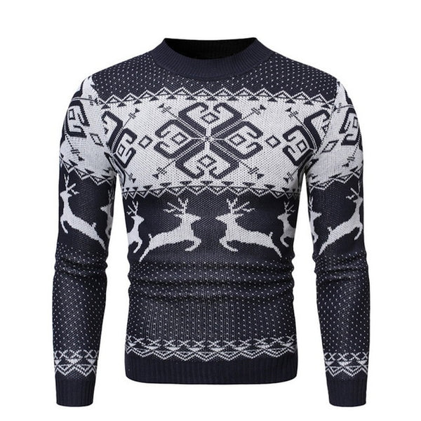 PUIMENTIUA 2019 New Christmas Style Men Autumn Winter Pullover Sweater Deer Printed Long Sleeve Thicken Warm O-Neck Sweaters Men - ren mart