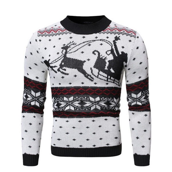 PUIMENTIUA 2019 New Christmas Style Men Autumn Winter Pullover Sweater Deer Printed Long Sleeve Thicken Warm O-Neck Sweaters Men - ren mart