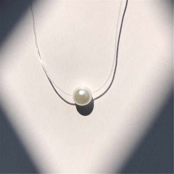 SUMENG New Personality Fashion Square Imitation Pearl Crystal Zircon Necklace Invisible Transparent Fishing Line Necklace Women - ren mart