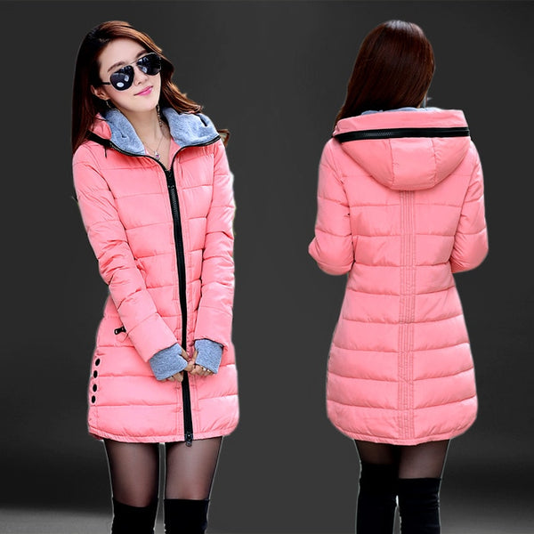 Fashion Hooded Cotton Parka Women 2019 Candy Color  Winter Long Cotton Padded Jacket Warm Slim Outwear Women Plus Size Coat - ren mart