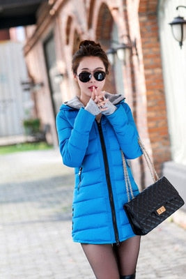 Fashion Hooded Cotton Parka Women 2019 Candy Color  Winter Long Cotton Padded Jacket Warm Slim Outwear Women Plus Size Coat - ren mart