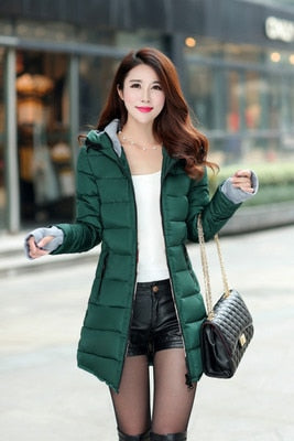 Fashion Hooded Cotton Parka Women 2019 Candy Color  Winter Long Cotton Padded Jacket Warm Slim Outwear Women Plus Size Coat - ren mart