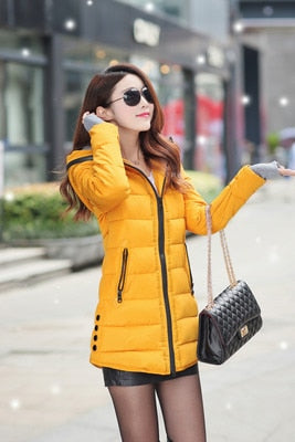 Fashion Hooded Cotton Parka Women 2019 Candy Color  Winter Long Cotton Padded Jacket Warm Slim Outwear Women Plus Size Coat - ren mart