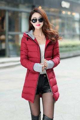 Fashion Hooded Cotton Parka Women 2019 Candy Color  Winter Long Cotton Padded Jacket Warm Slim Outwear Women Plus Size Coat - ren mart