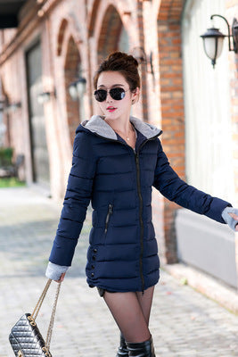 Fashion Hooded Cotton Parka Women 2019 Candy Color  Winter Long Cotton Padded Jacket Warm Slim Outwear Women Plus Size Coat - ren mart