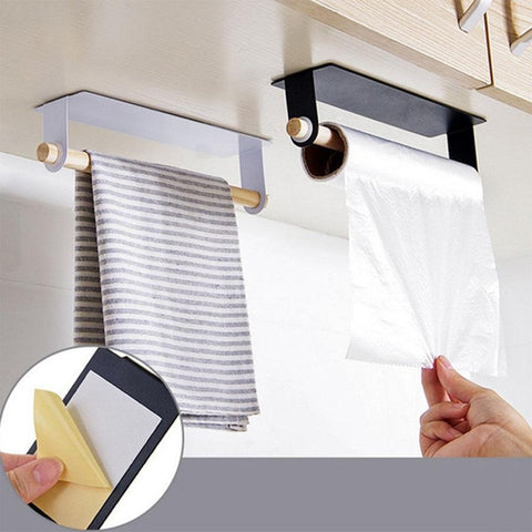 1 pc Kitchen Self-adhesive Roll Paper Holder Towel Storage Rack Tissue Hanger Cabinet Hanging Shelf Bathroom toilet paper holder - ren mart