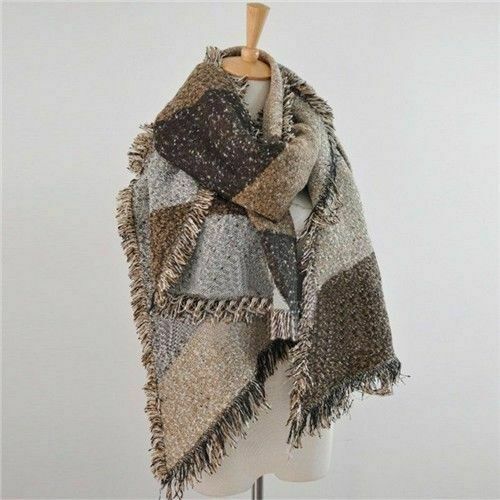 Winter Warm Fashion Large Scarves Women's Thick Long Cashmere Winter Wool Blend Soft Plaid Scarf  Shawl Wrap Plaid Scarf - ren mart