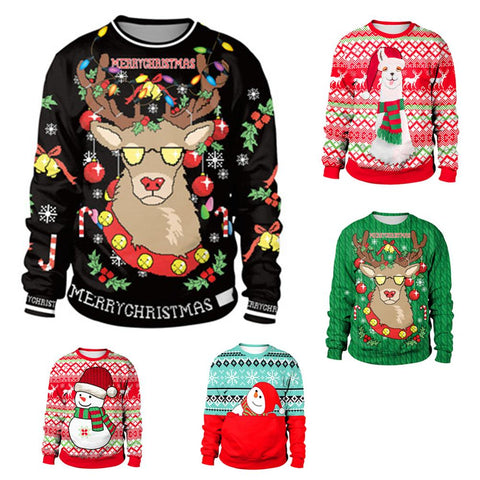 Ugly Christmas Sweater snowman For gift Santa reindeer Pullover Womens Mens 3D Jerseys and Sweaters Tops Autumn Winter Clothing - ren mart