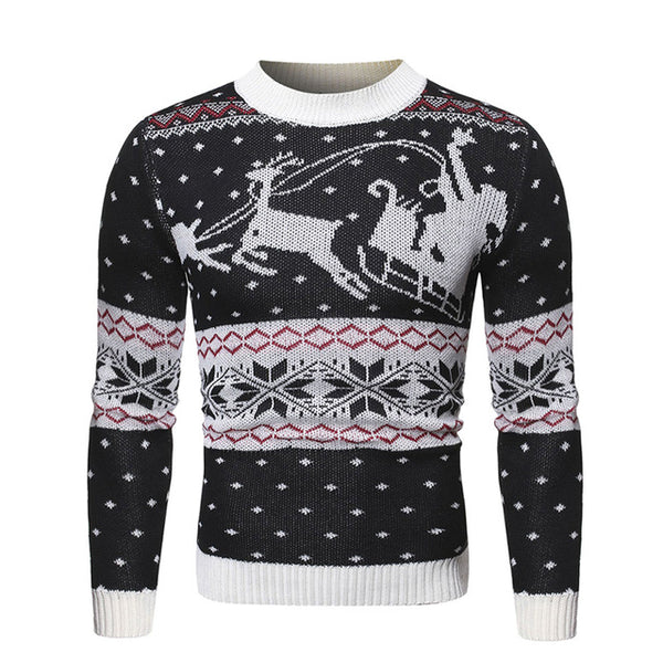 PUIMENTIUA 2019 New Christmas Style Men Autumn Winter Pullover Sweater Deer Printed Long Sleeve Thicken Warm O-Neck Sweaters Men - ren mart