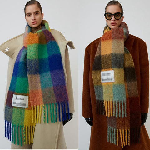 Cashmere Shawl in Autumn and Winter2019,Winter Fashion Colored Chequered Scarf Warms Students'Necks and Thicker Shawls - ren mart