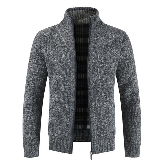 Mens Cardigan Autumn Winter Warm Thick Sweater Casual Knitwear Wind Breaker Jacket Stand Collar Overcoat Men Zipper Knitted Coat - ren mart