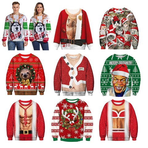 Men's sweater pull homme Christmas Sweater Santa Claus 3d Loose Hoodie Men Women christmas sweater men pull noel homme - ren mart