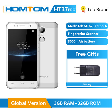 HOMTOM HT37 Pro Smartphone 4G Double Speaker MTK6737 5.0 Inch HD Android 7.0 3GB+32GB 13MP 3000mAh Fingerprint ID Mobile Phone - ren mart