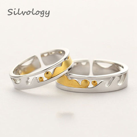 Silvology 925 Sterling Silver Pure Love Couple Rings Original Design 18K Gold Romantic Rings 2019 Silver 925 Lovers Jewelry Gift - ren mart