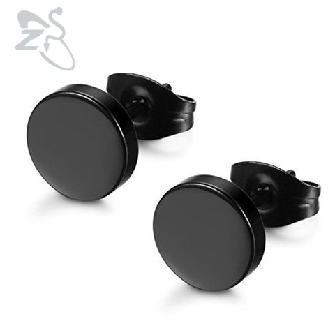 1 Pair Stainless Steel Ear Studs Earrings Black Plated Round Shaped with Butterfly Clasp Push Back Earrings Women Men Earrings - ren mart