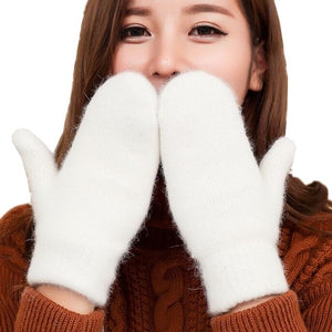 YSDNCHI Hot Sale Fashion Women Girl Winter Gloves Pure Color Rabbit Fur Mittens Soft Warm Candy Color Double Layer Female Gloves - ren mart