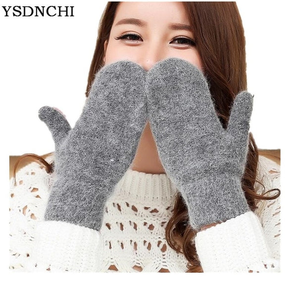 YSDNCHI Hot Sale Fashion Women Girl Winter Gloves Pure Color Rabbit Fur Mittens Soft Warm Candy Color Double Layer Female Gloves - ren mart