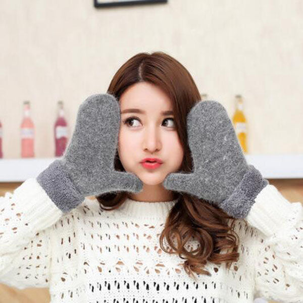 YSDNCHI Hot Sale Fashion Women Girl Winter Gloves Pure Color Rabbit Fur Mittens Soft Warm Candy Color Double Layer Female Gloves - ren mart