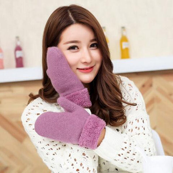 YSDNCHI Hot Sale Fashion Women Girl Winter Gloves Pure Color Rabbit Fur Mittens Soft Warm Candy Color Double Layer Female Gloves - ren mart